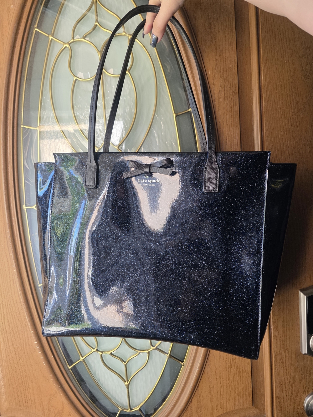 Kate Spade DARK BLUE Glitter Tote Bag Great For Winter!! Waterproof
